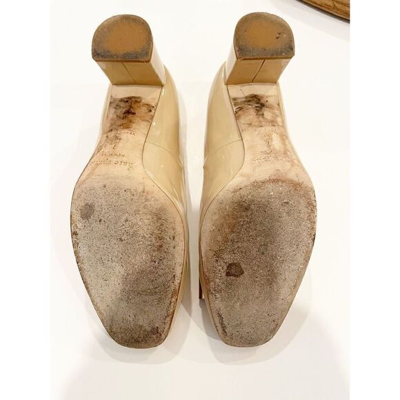 Kate Spade Beige Block Heel Pumps with Silver Bow - Picture 9 of 10